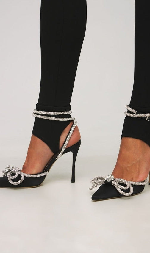 Bow Crystal Satin Heels In Black