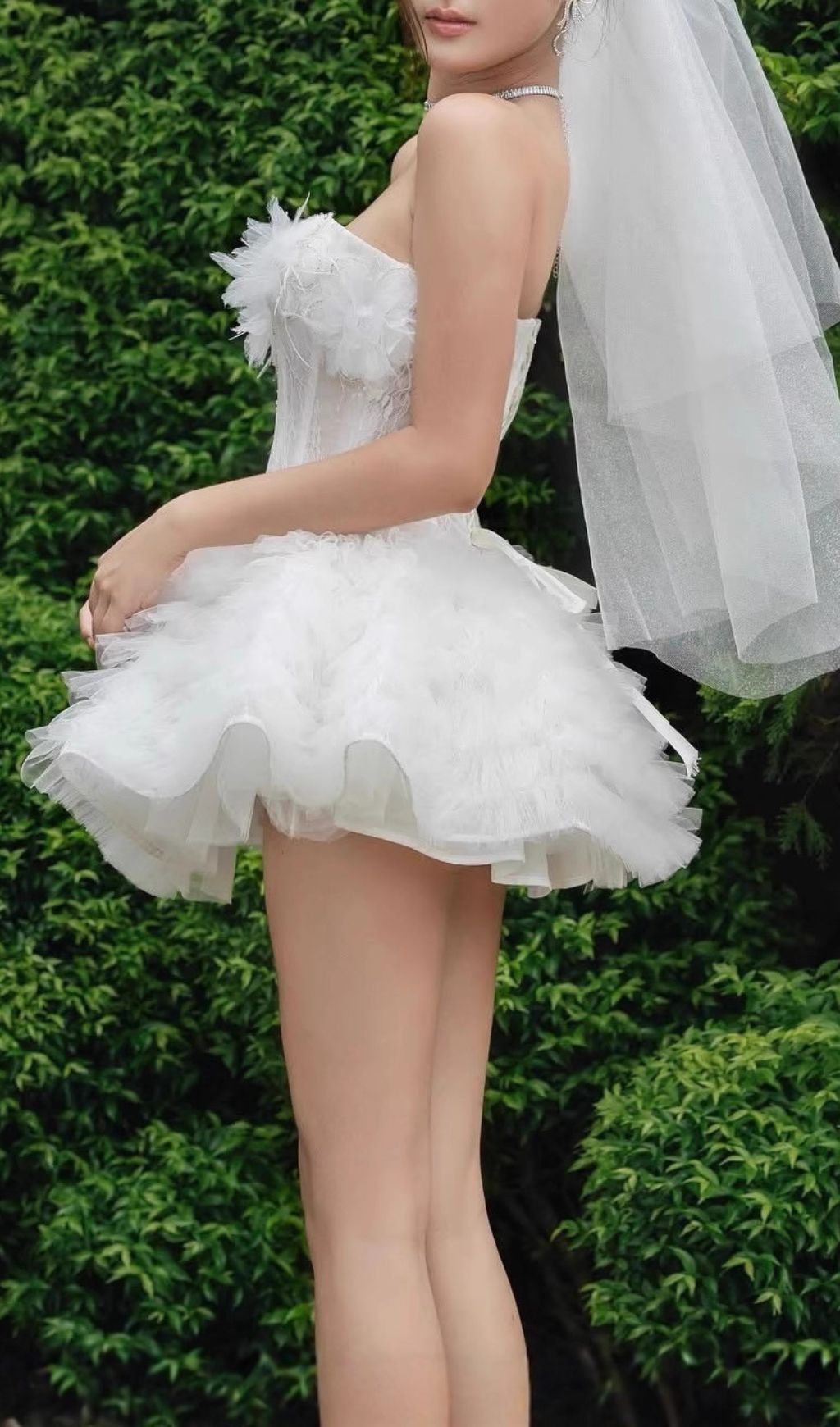 Joan White Strapless Floral Corset Mini Dress | Ruffle Tulle Party Dress