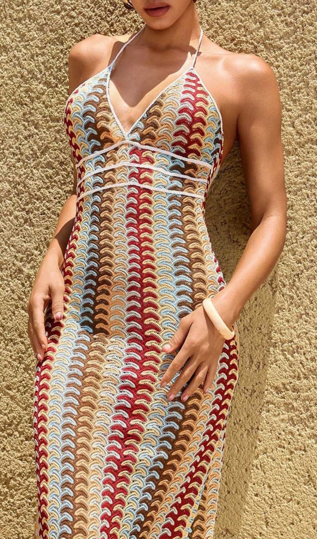 Yvoryth V Neck Wavy Maxi Dress