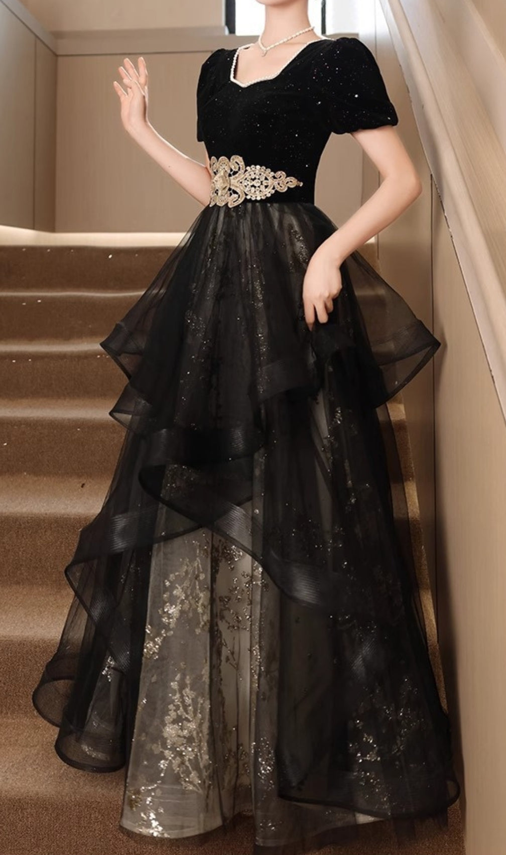 Chisuzu Black Sequin Mesh Maxi Dress