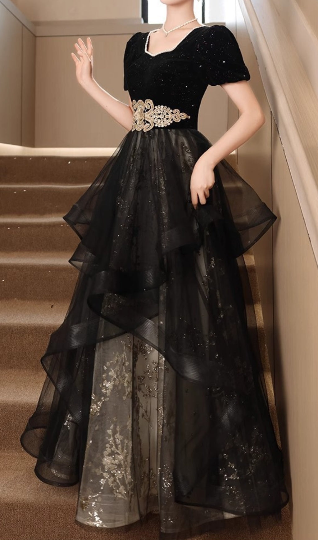 Chisuzu Black Sequin Mesh Maxi Dress