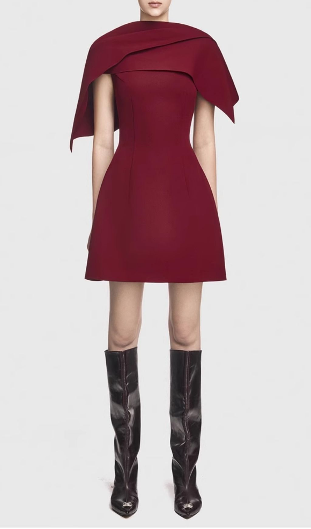 Gainell Wine Irregular Shoulder Mini Dress