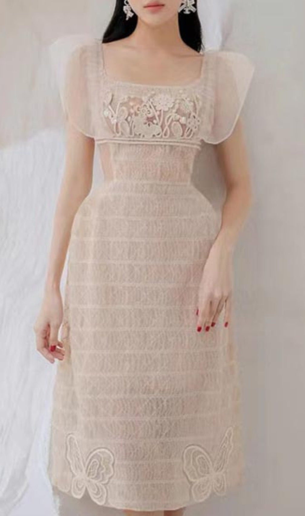 Azusa Lace Trim Midi A-Line Dress