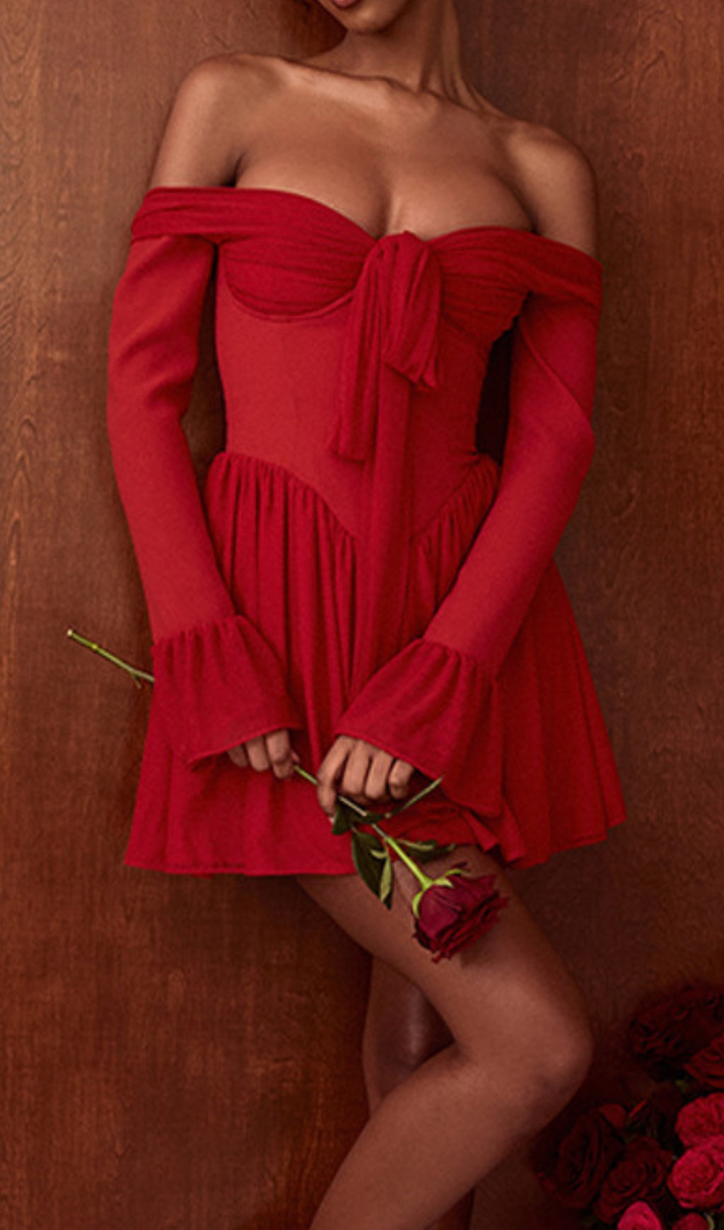 Cale Red Long Sleeve Mini Dress