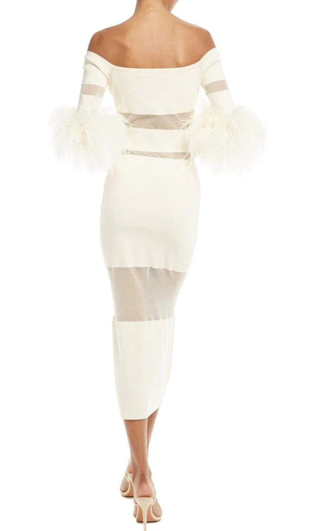 Bandage Off-Shoulder Feather Midi Dress In White