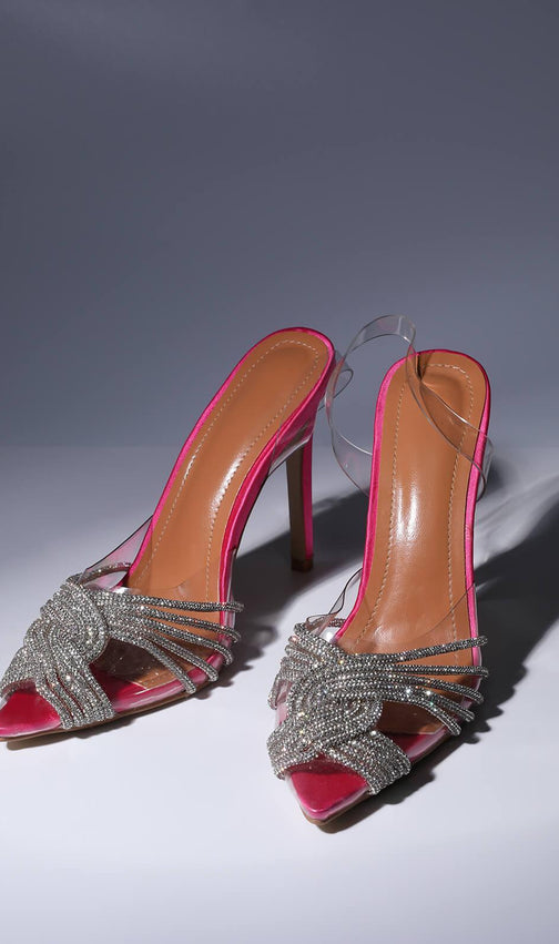 Crystal Embellished Sandals In Hot Pink