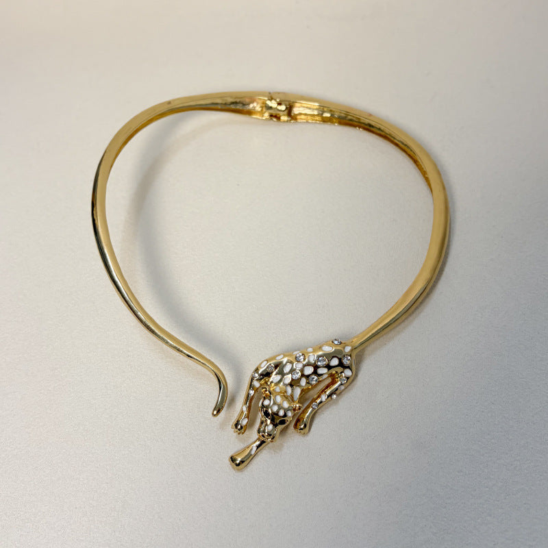 Katharina Fierce Leopard Statement Choker Necklace with Red Gemstones