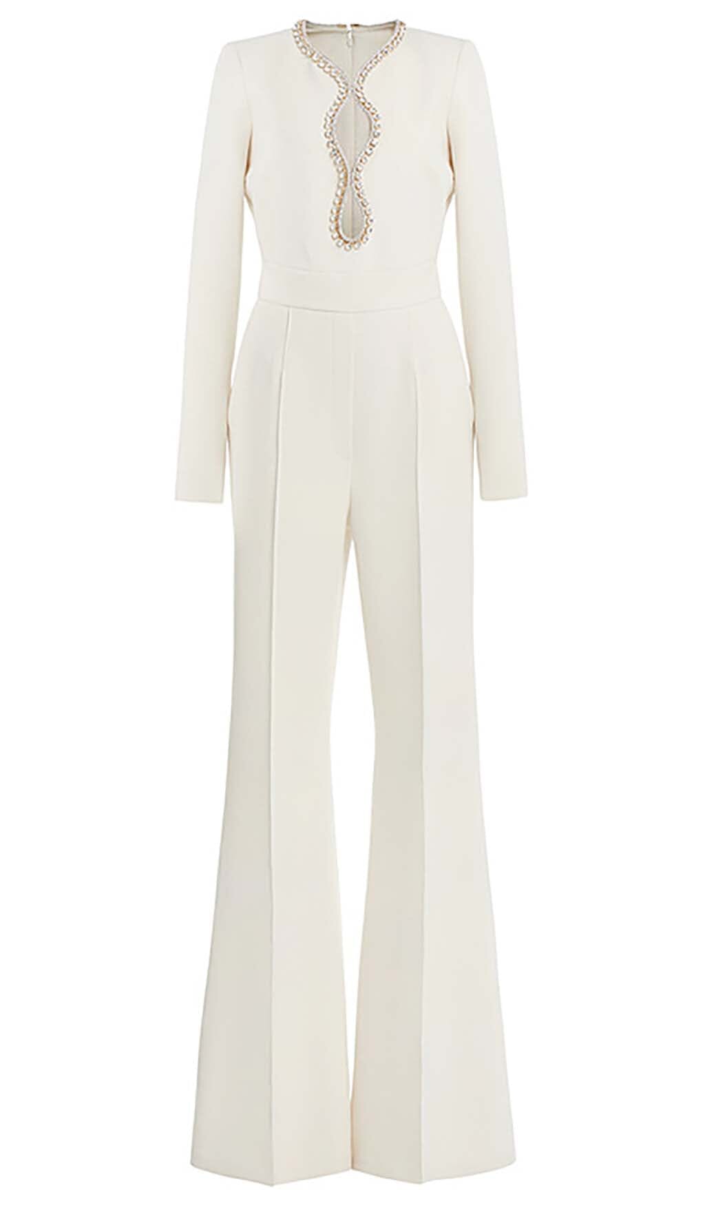 Long Sleeve V-Neck Diamond Tight Long Sleeve Jumpsuit