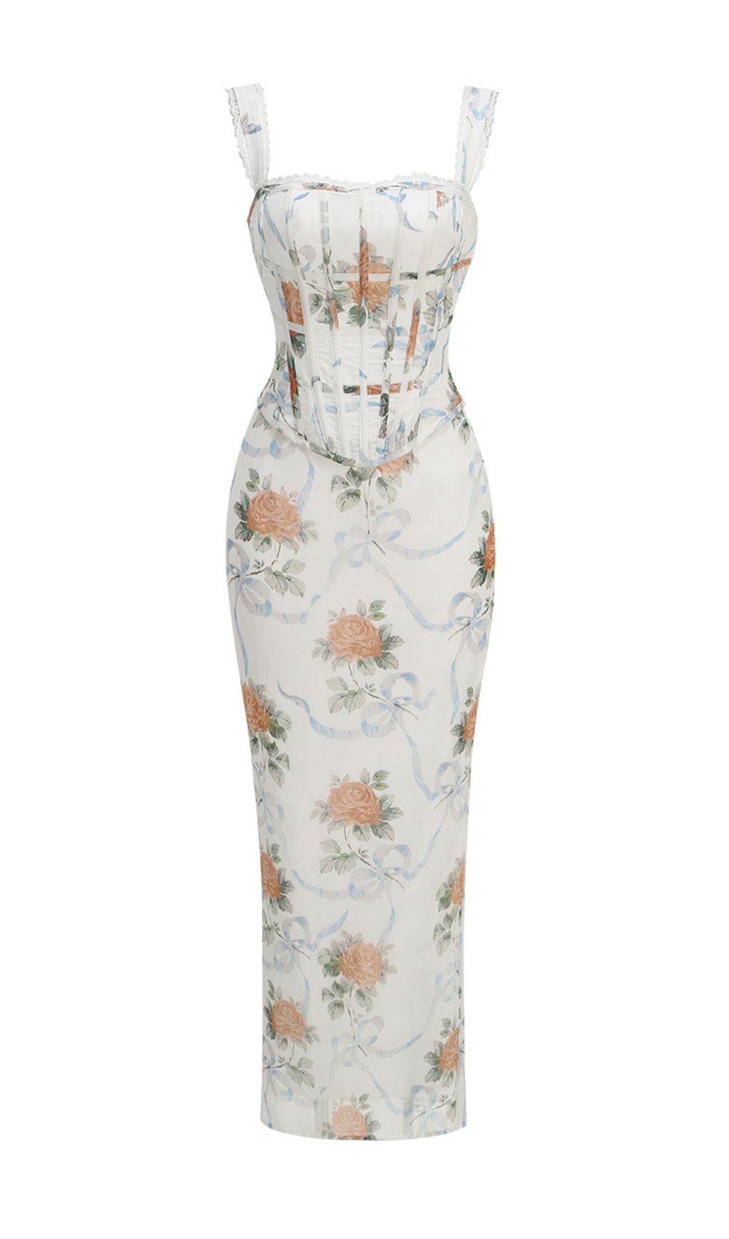 Isabeau Romantic Off-Shoulder Floral Corset Maxi Dress