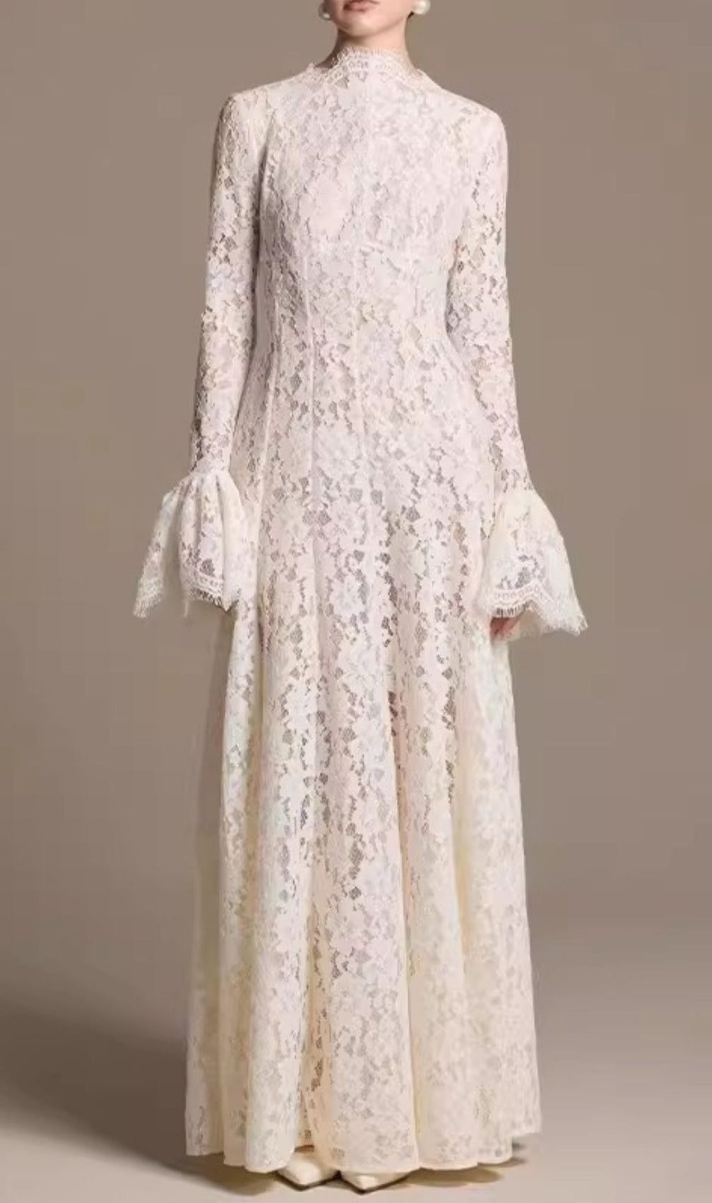 Keres Timeless Flared Sleeve Lace Maxi Gown - Elegant Formal Evening Dress for Women