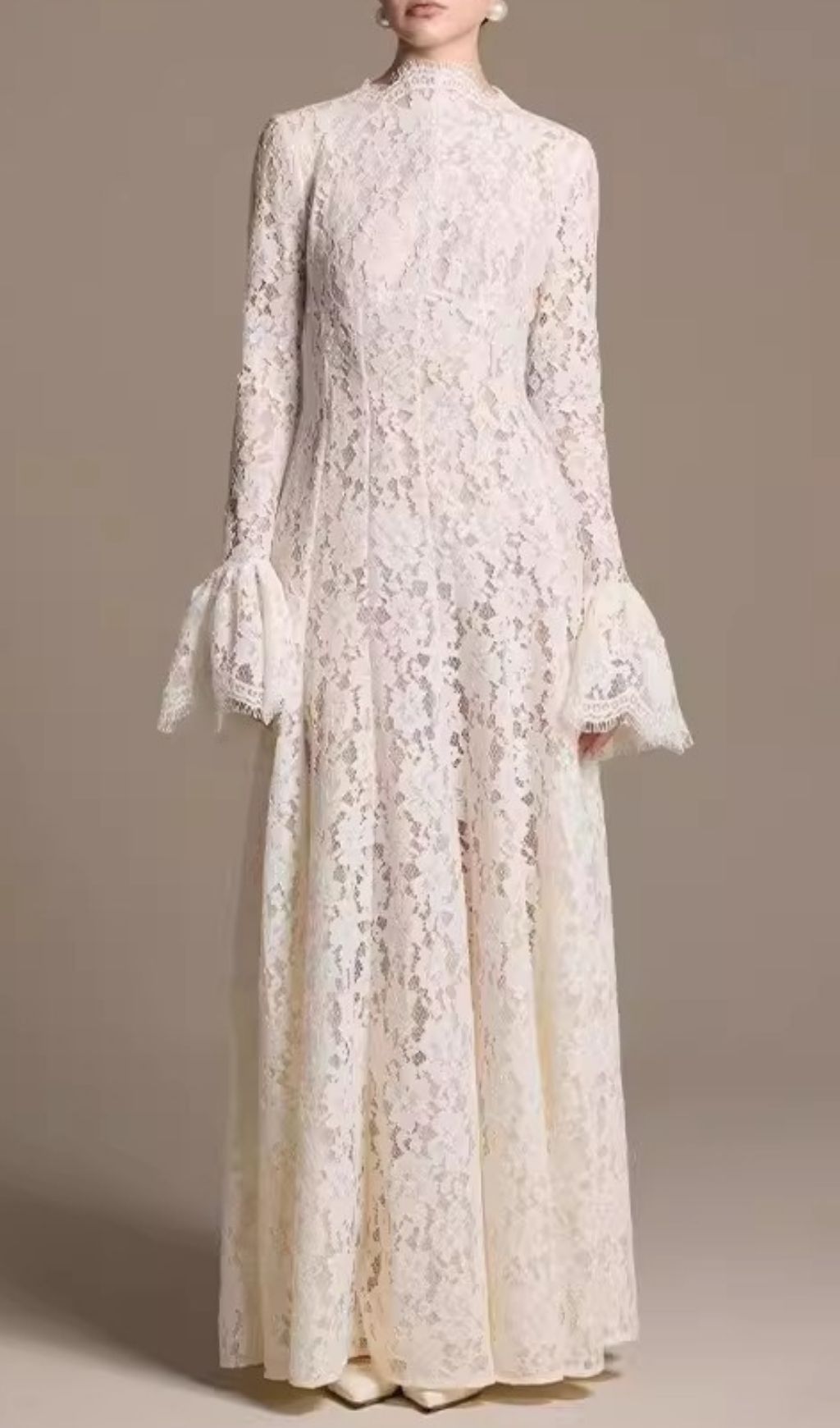 Keres Timeless Flared Sleeve Lace Maxi Gown - Elegant Formal Evening Dress for Women