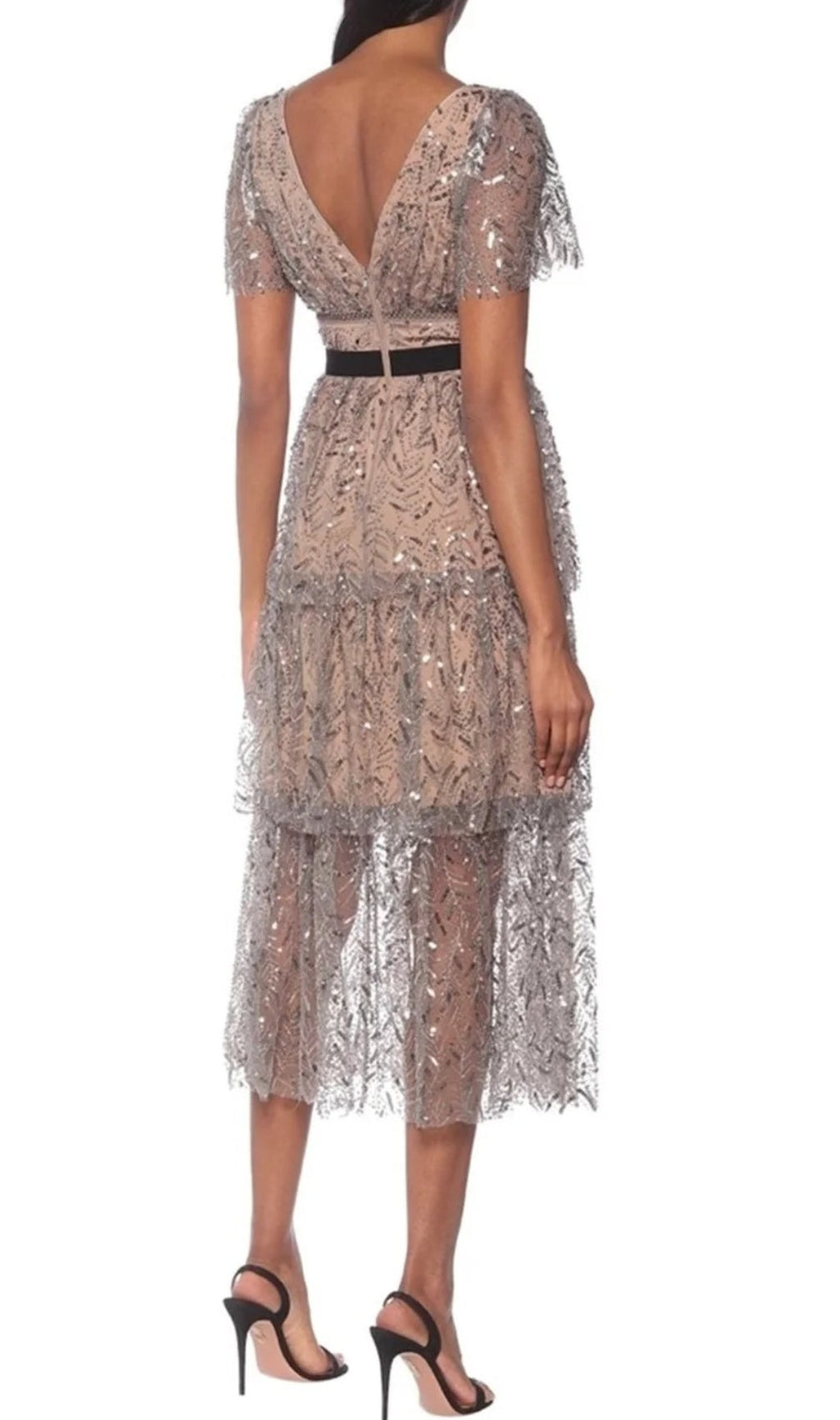 Anndrue Leaf Sequin Midi Dress