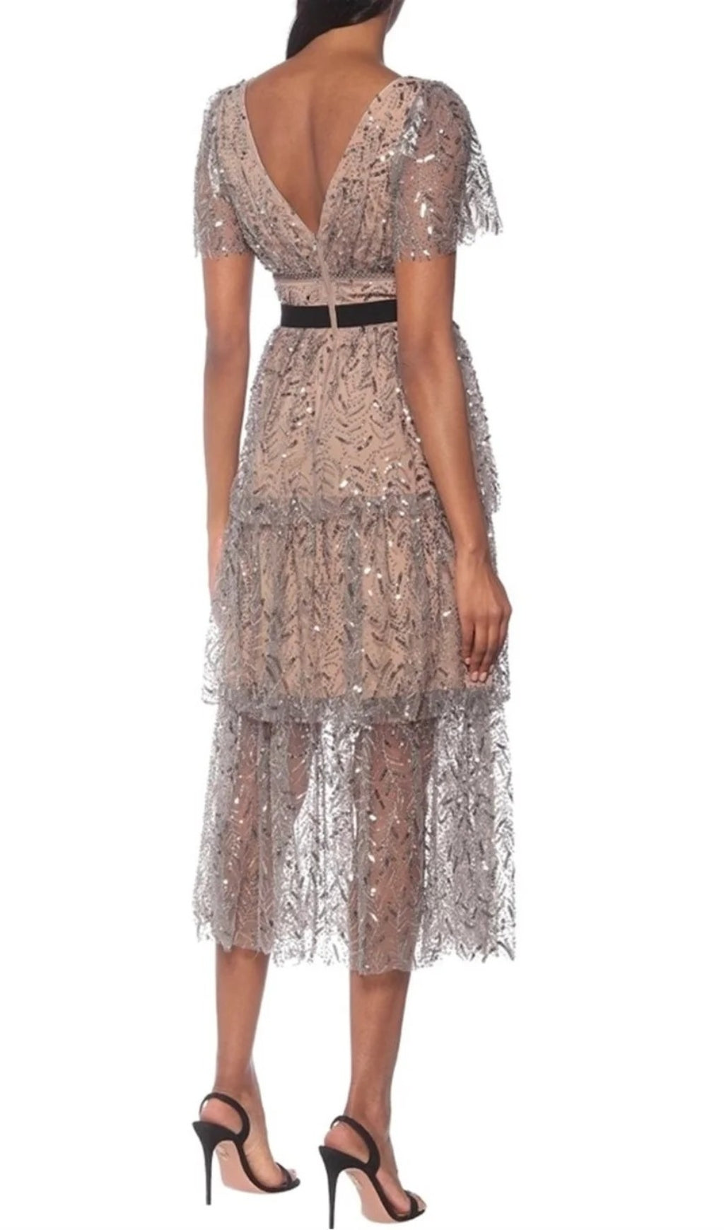 Anndrue Leaf Sequin Midi Dress