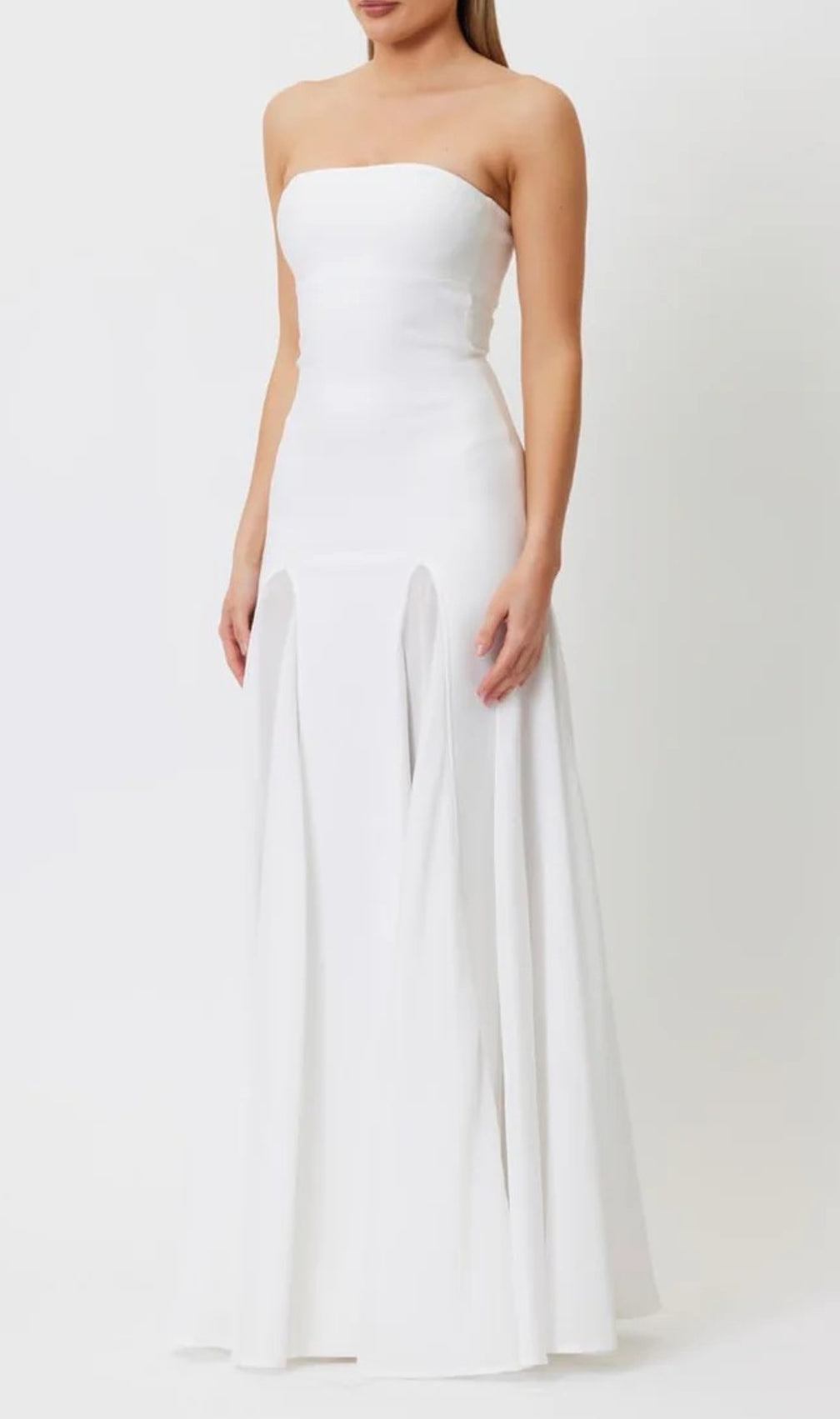 Strapless Mesh Insert A Line Maxi Dress White