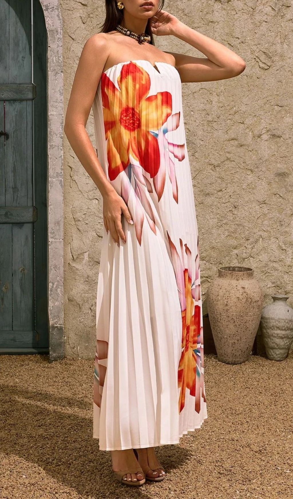Devlin Strapless Floral Pleated Maxi Dress | Elegant Resort & Summer Wear for Women