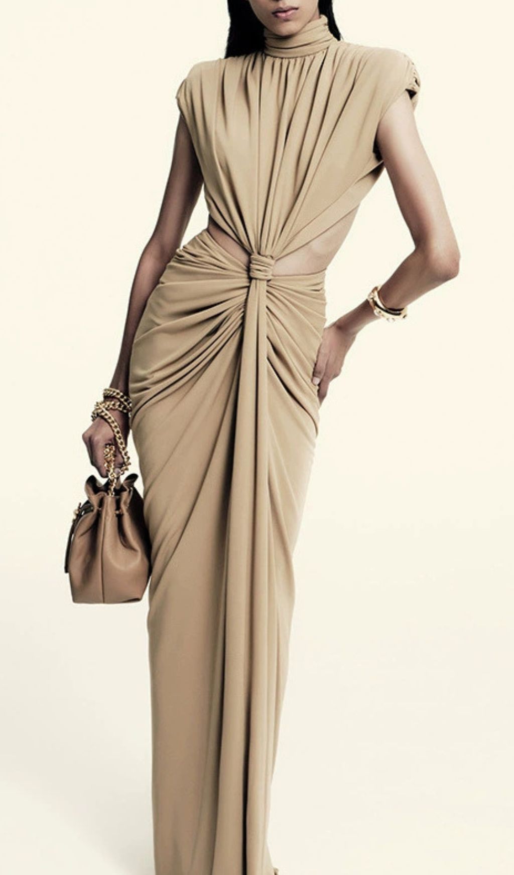 Itxaro Khaki Halter Cutout Maxi Dress: Modern Bohemian Glamour