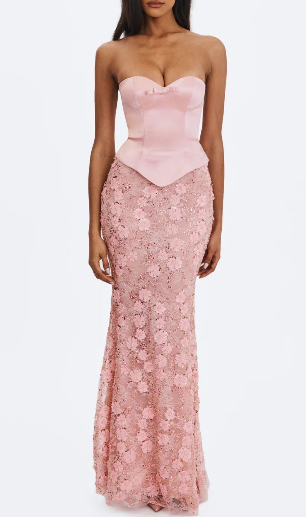 Elegant Kerith Pink Floral Strapless Maxi Dress | Prom & Formal Gown