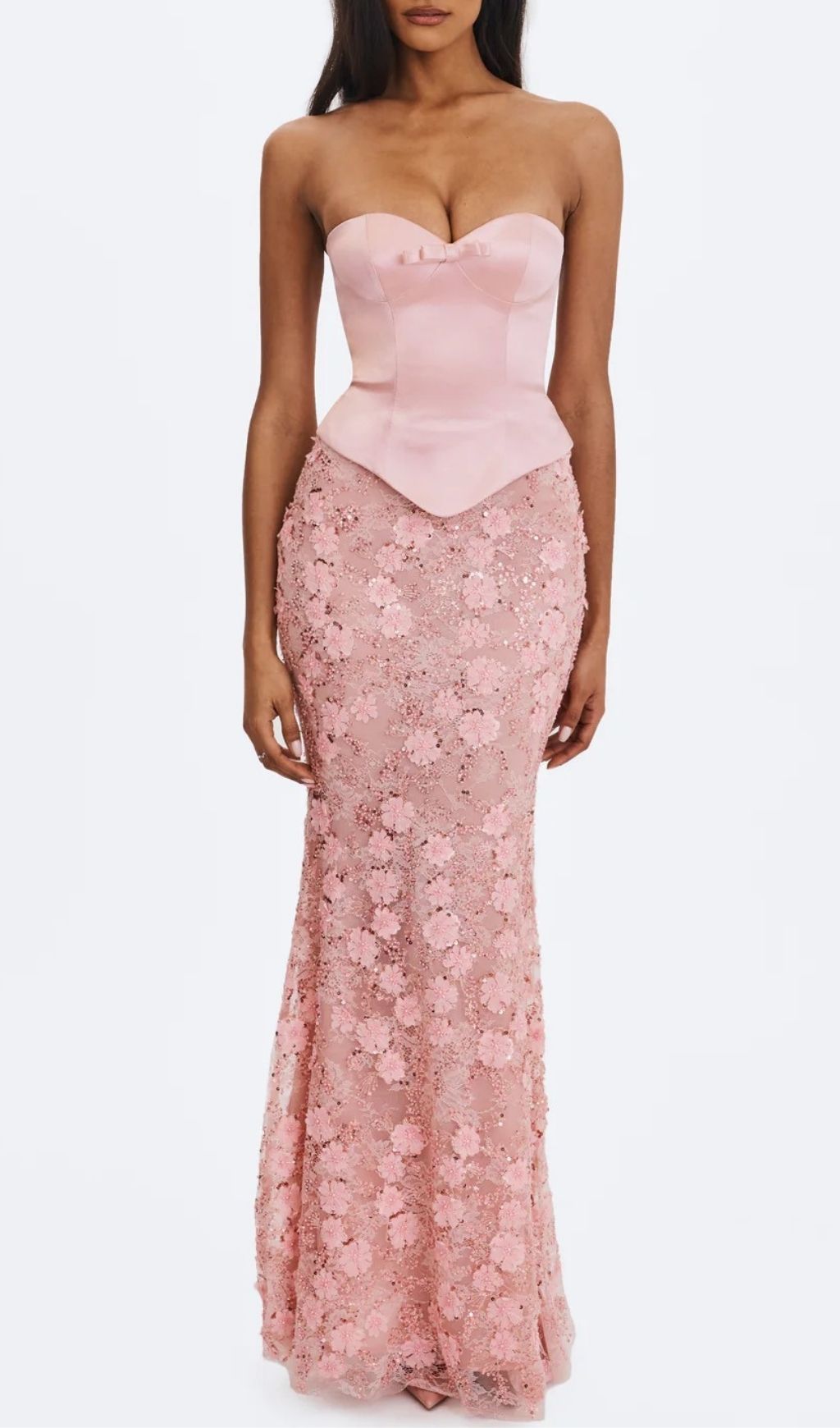 Elegant Kerith Pink Floral Strapless Maxi Dress | Prom & Formal Gown
