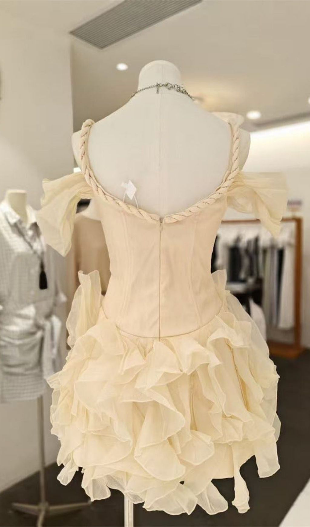 Victoria Off-Shoulder Puffy Mini Dress - Beige