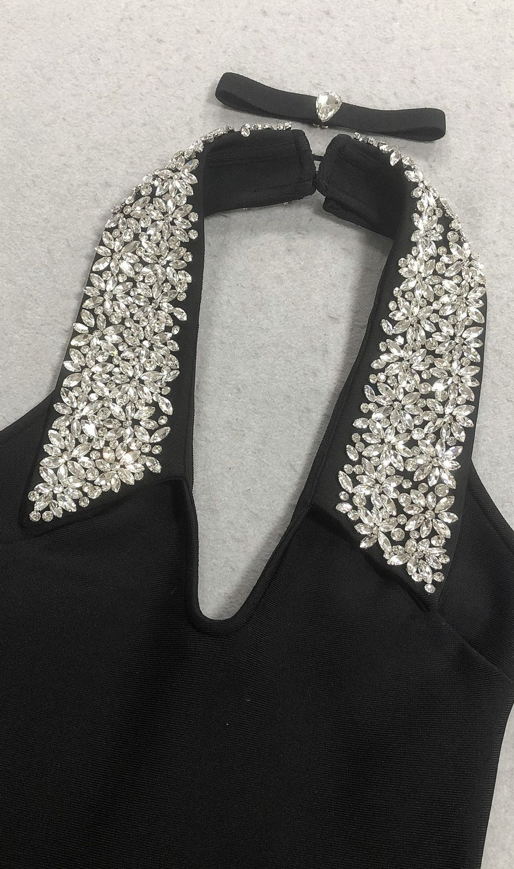 Jeneal Black Halter Diamante Midi Bandage Dress