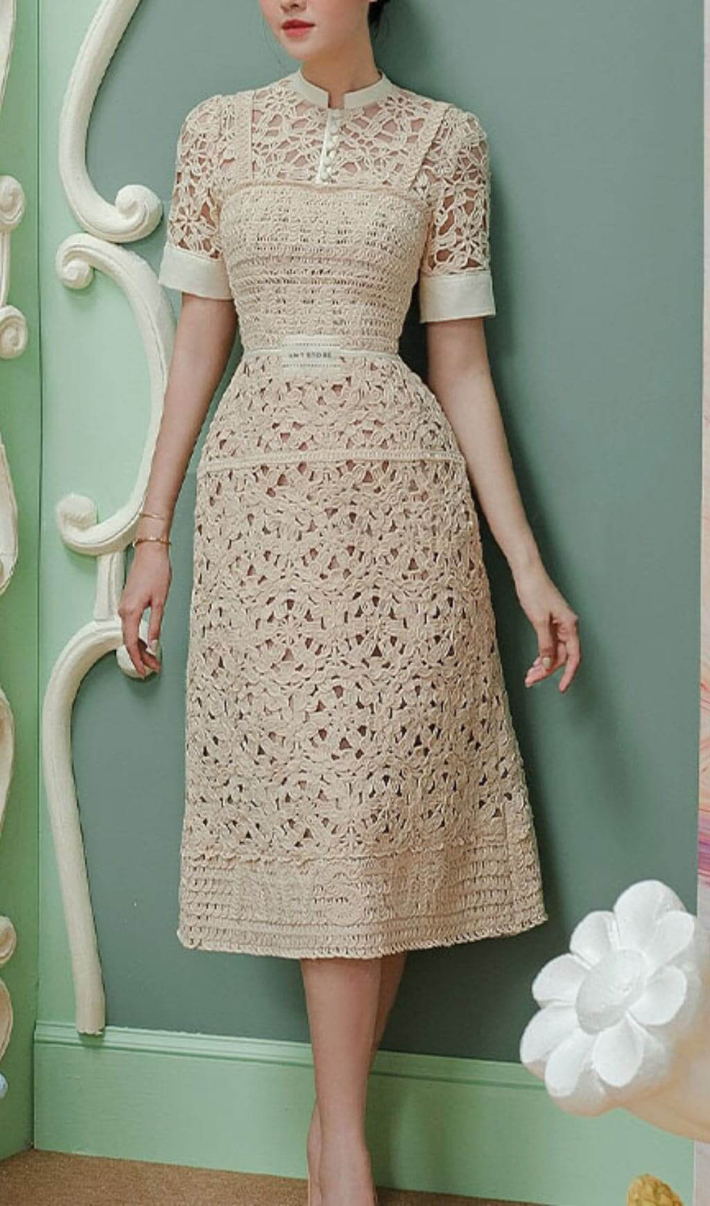 Azula Embroidery Hollow Out Midi Dress