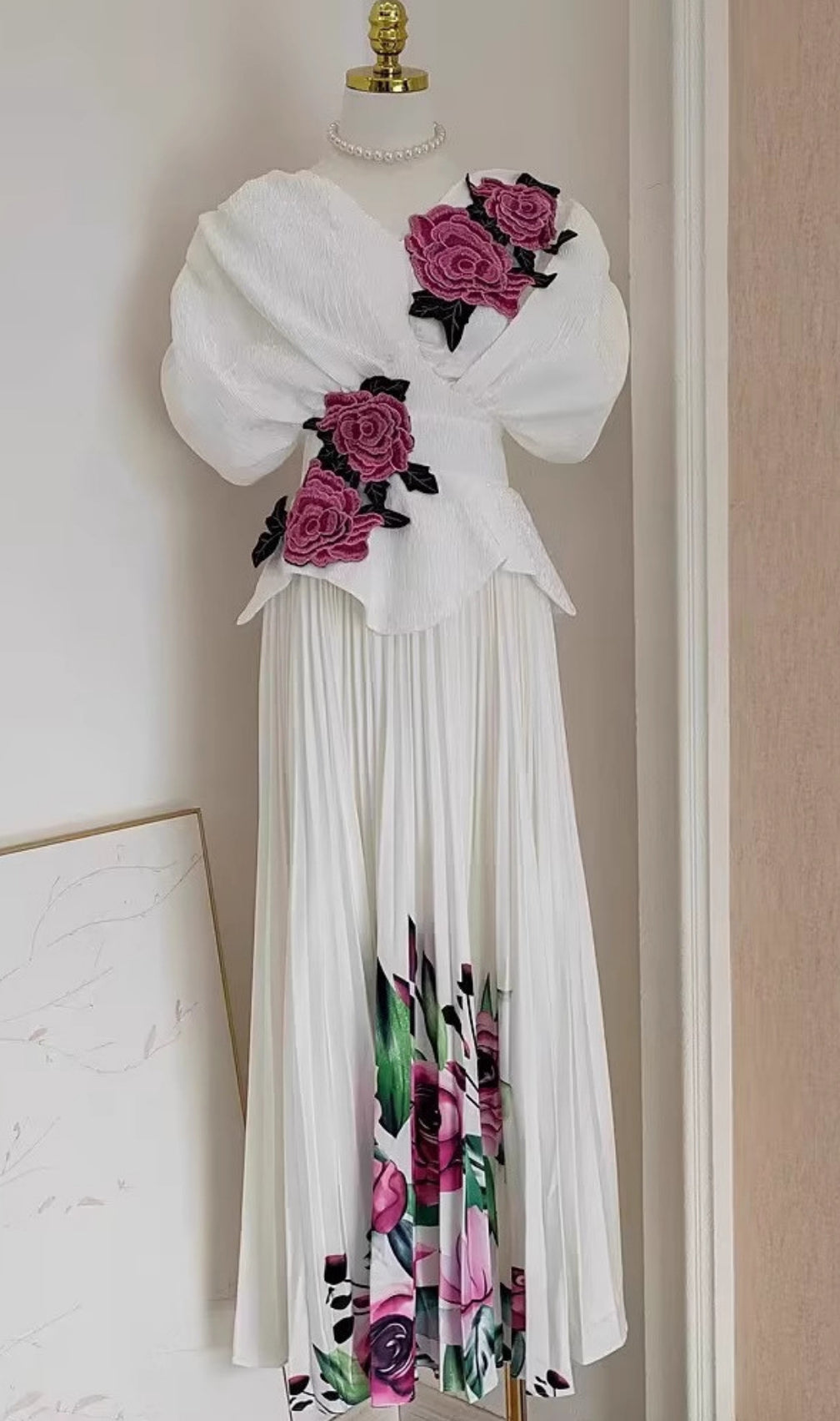 Fran White Flower Maxi Dress