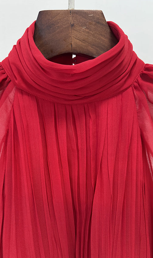 Françoise Red Pleated Maxi Dress