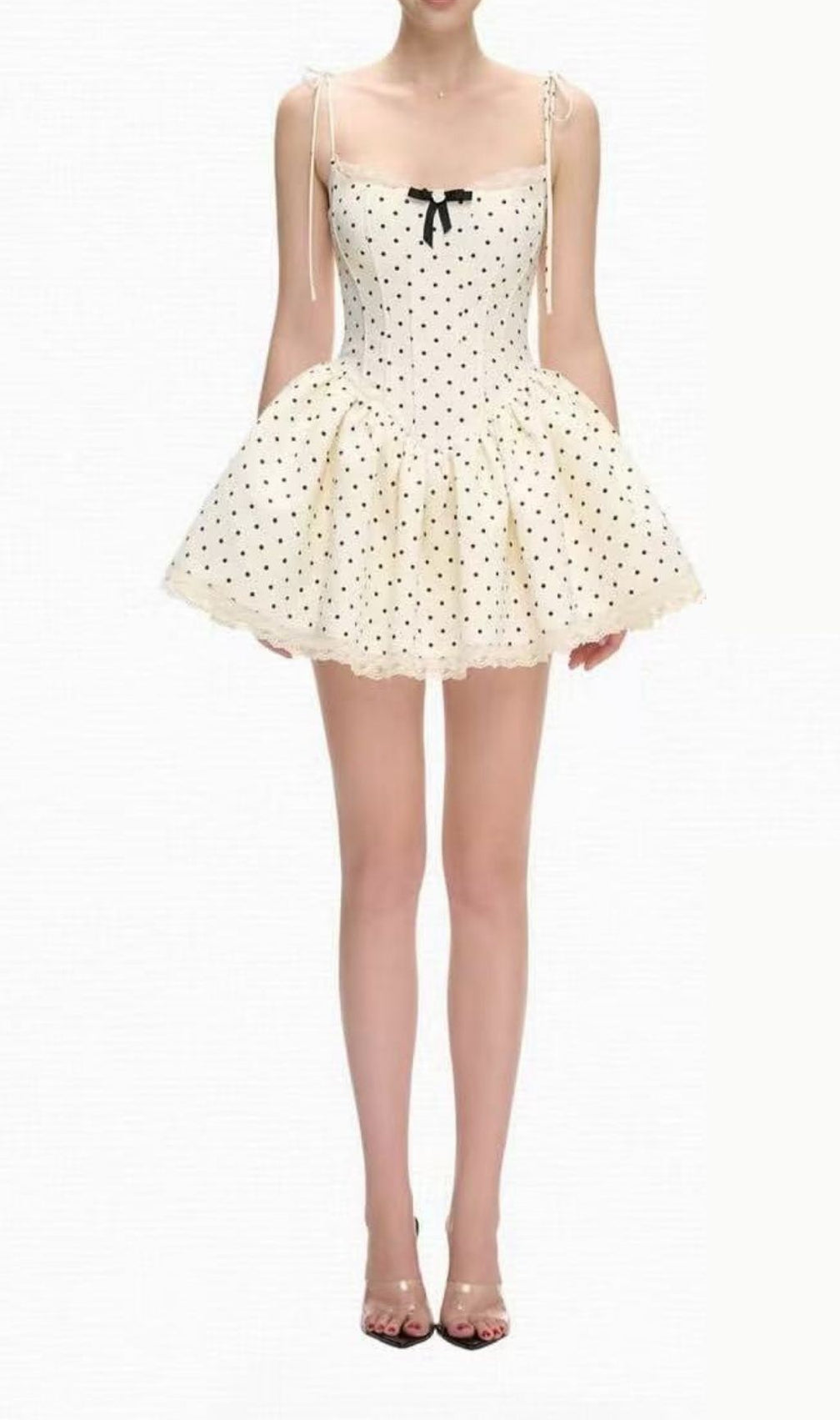 Katrien Polka Dot Corset Mini Dress | Chic Tie-Strap Ruffle Style