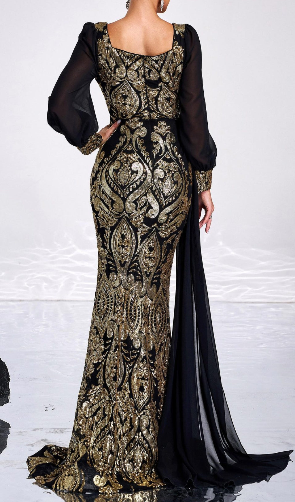 Cherry Gold Sequin Long Sleeve Maxi Dress