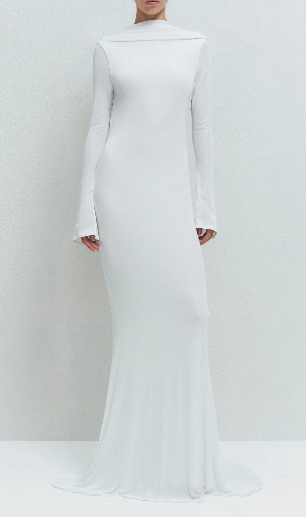 Joachim White Backless Long Sleeve Maxi Gown | Elegant Bridal & Formal Dress