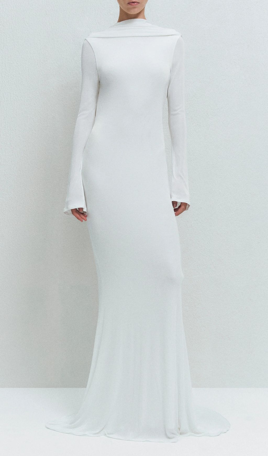 Joachim White Backless Long Sleeve Maxi Gown | Elegant Bridal & Formal Dress