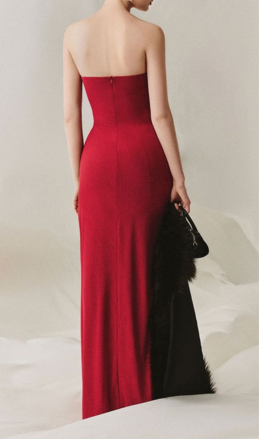 Lacey Red Ruched Maxi Dress