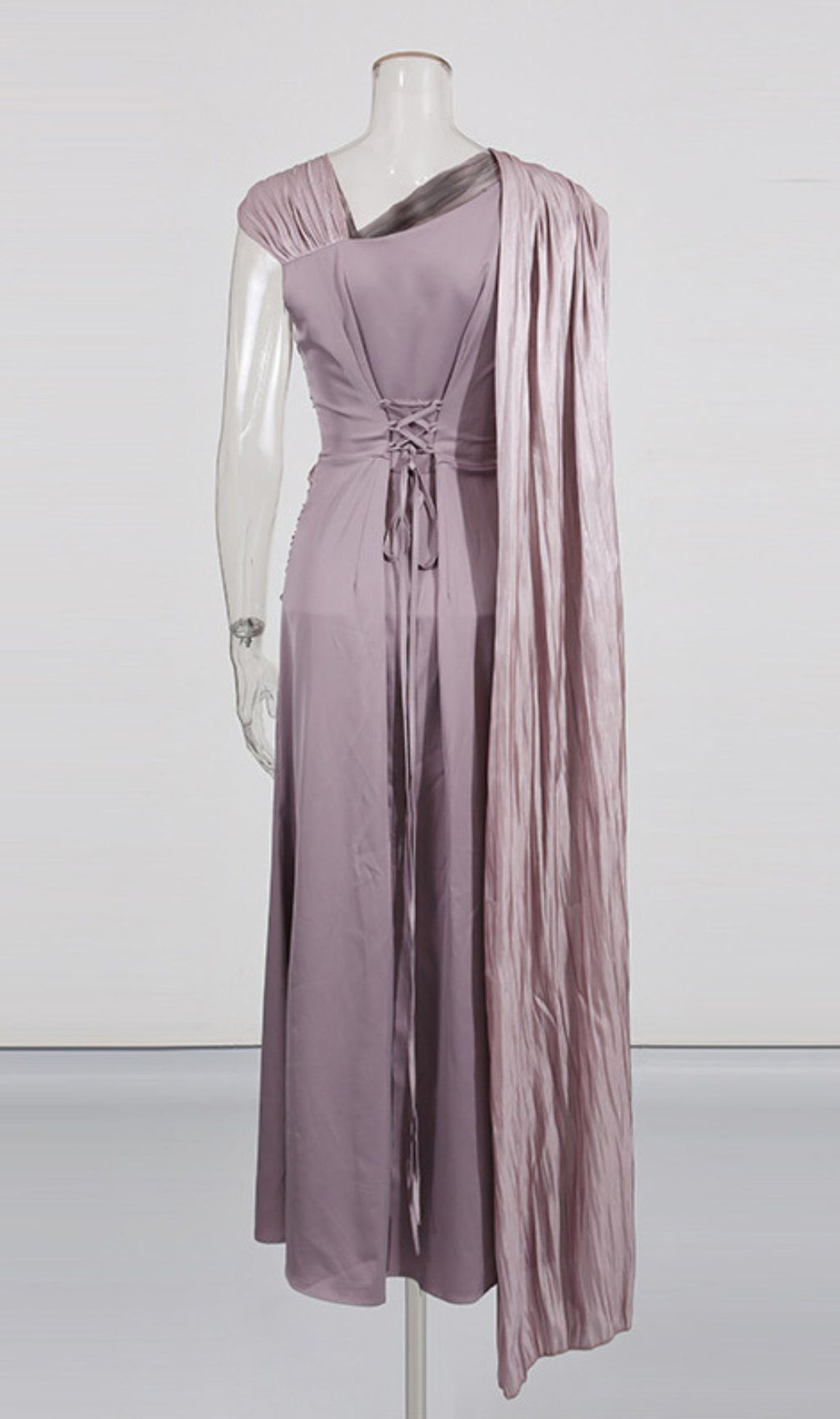 Ihsan Luxurious Mauve Ruched & Draped Maxi Dress | Elegant Evening Gown
