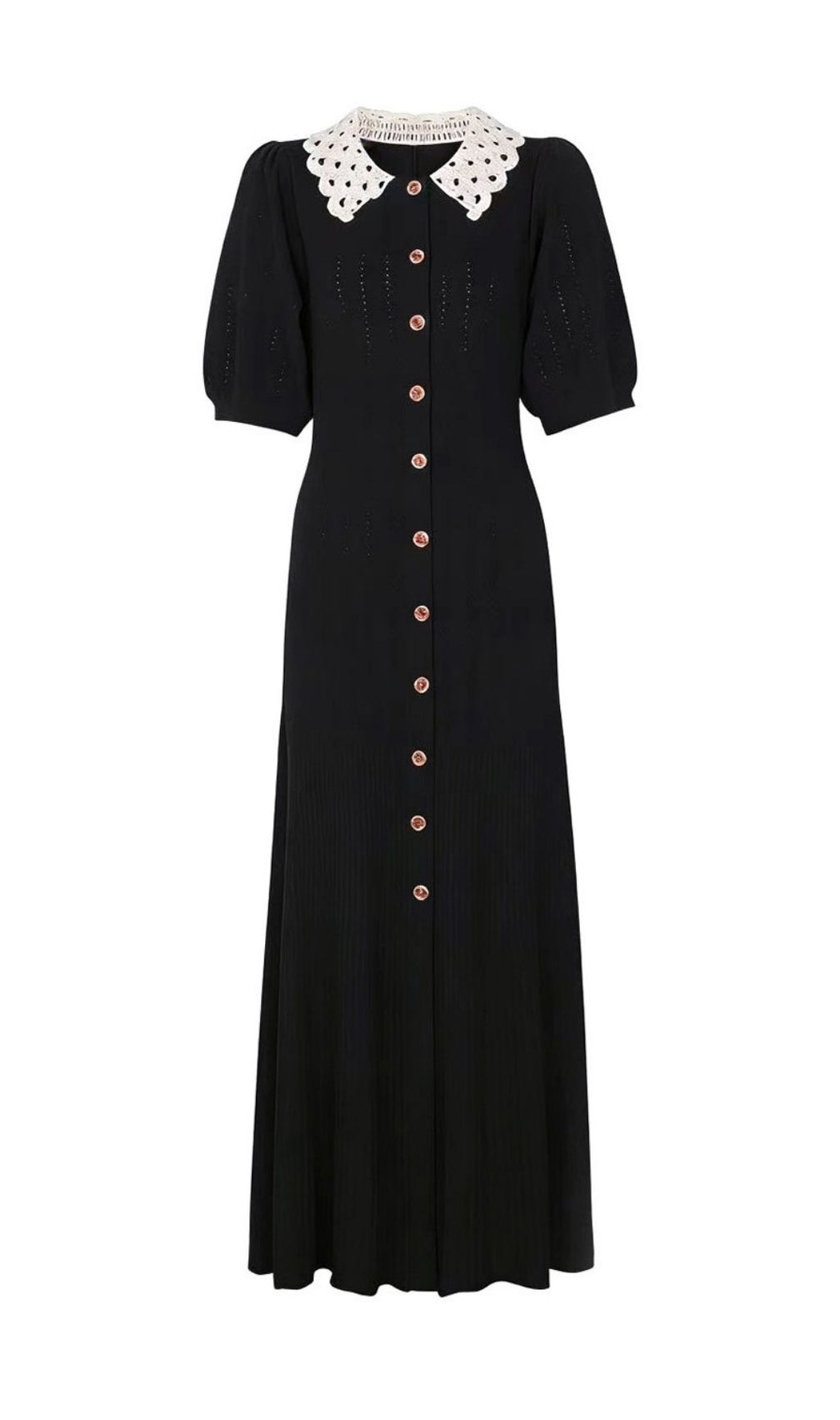 Karolina Pink Crochet Collar Knit Midi Dress - Elegant Button-Front Style