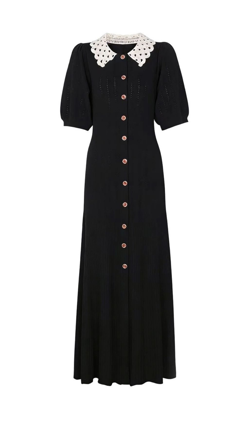 Karolina Pink Crochet Collar Knit Midi Dress - Elegant Button-Front Style