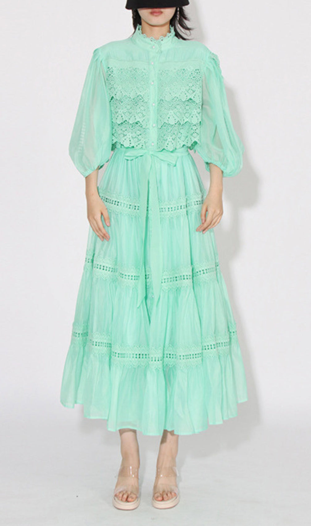 Astrea Puff Sleeve Embroidery Maxi Dress