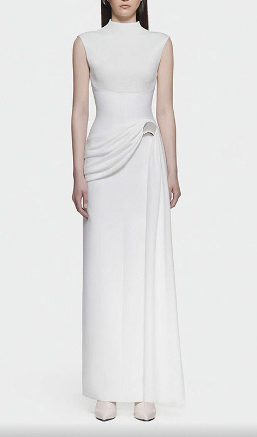 Iman Sleeveless Mock Neck Maxi Dress - Elegant White Gown for Special Occasions