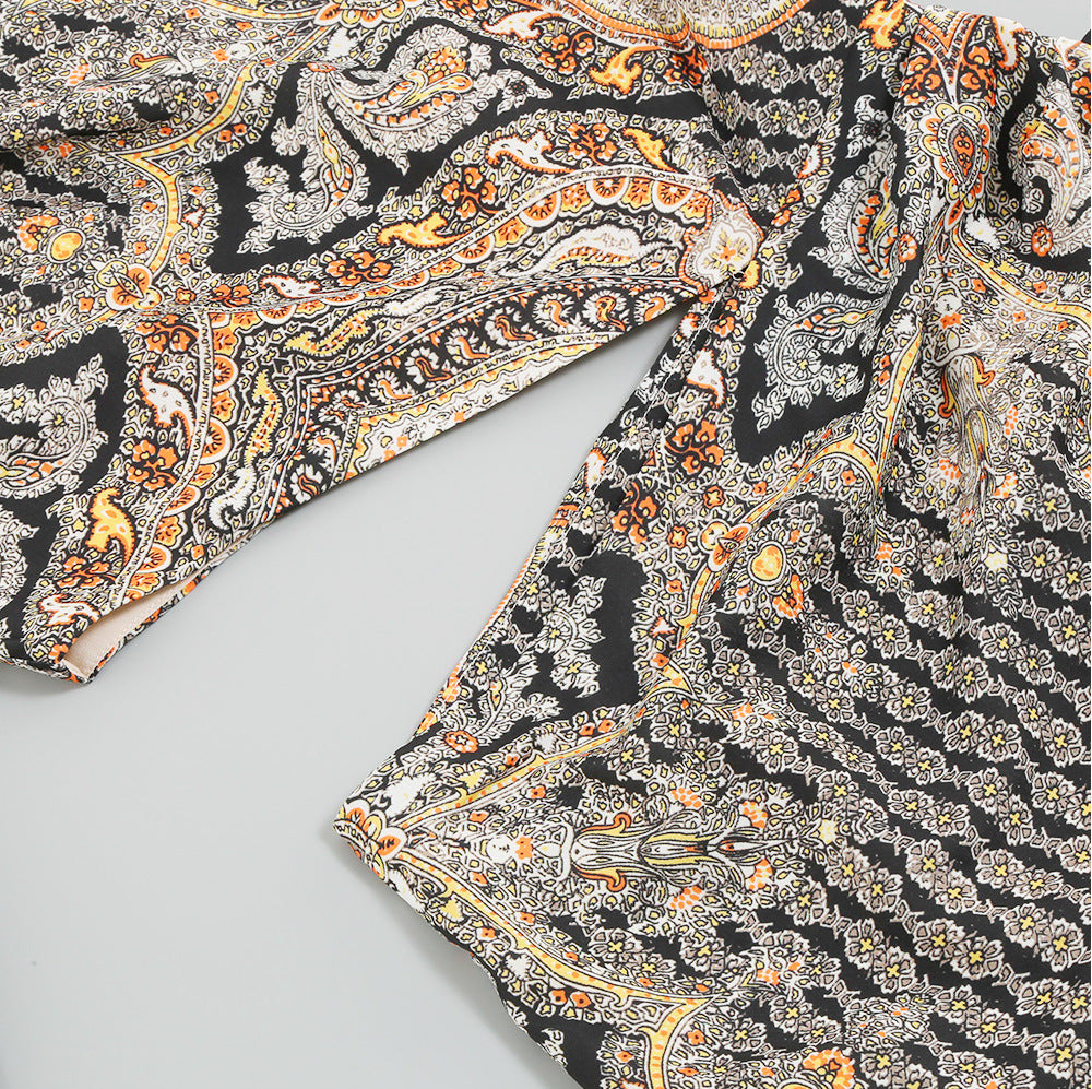 Javen Bohemian Paisley One-Shoulder Ruffle Maxi Dress