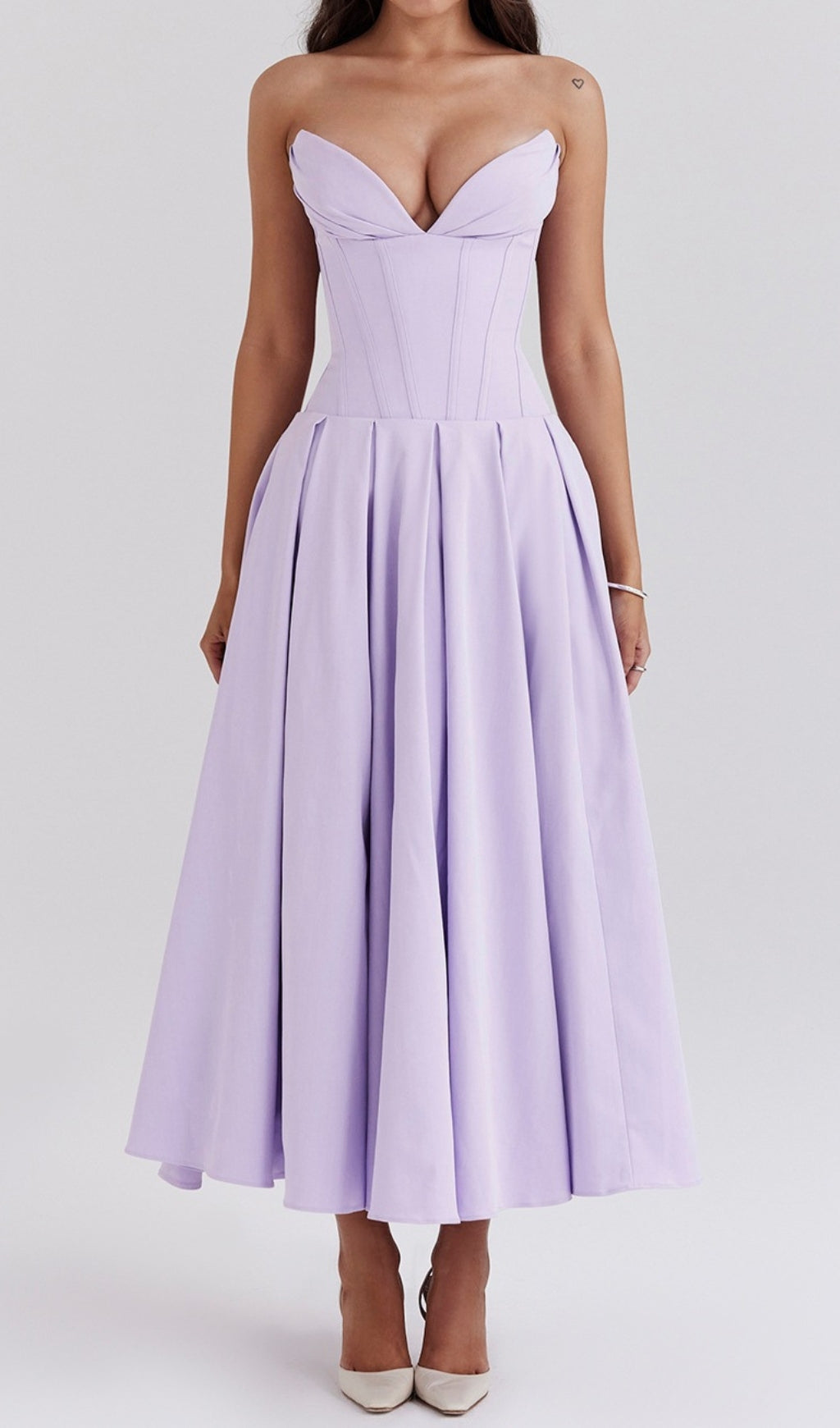 Devani Purple Strapless Corset Midi Dress