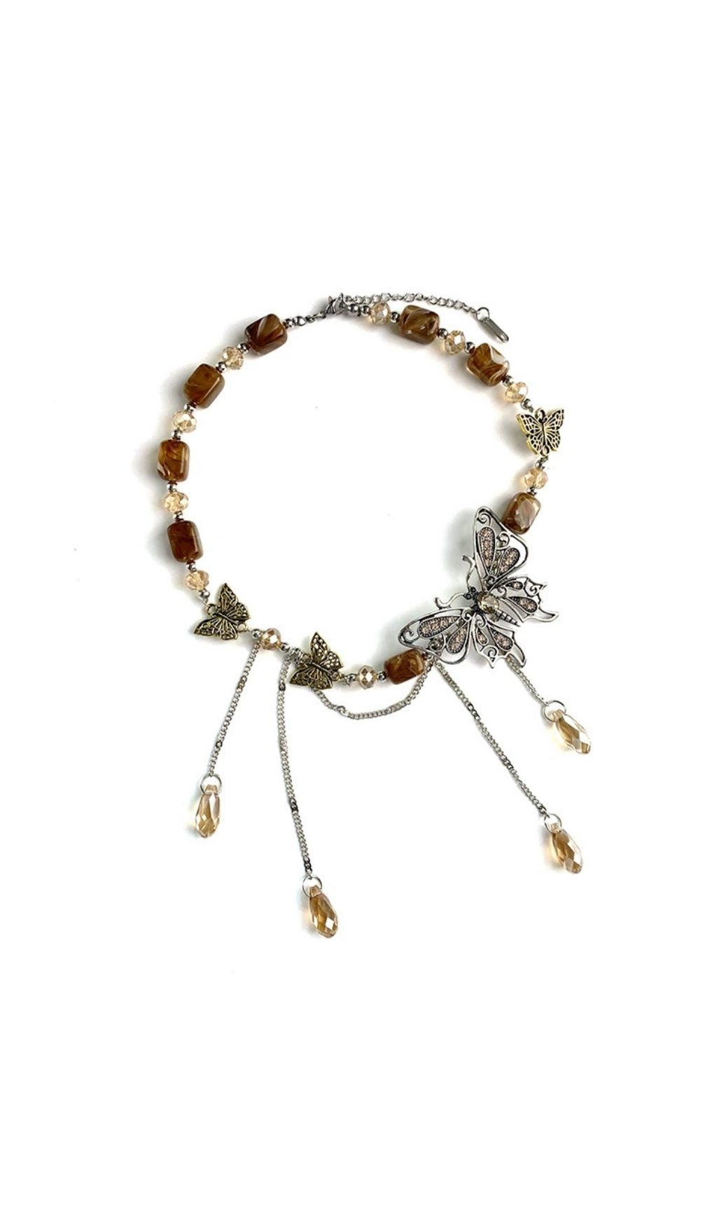 Khaza Chic Butterfly Teardrop Tassel Choker Necklace