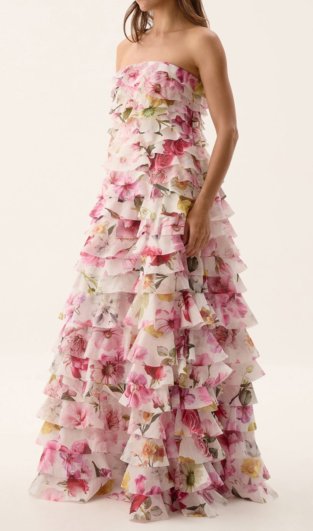 Dasani Strapless Floral Printed Layered Maxi Dress