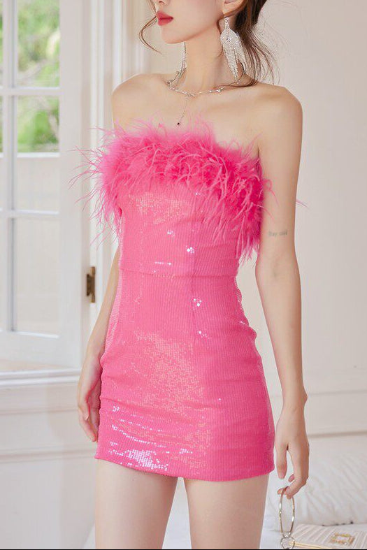 Dolores Feather Sequin Strapless Mini Dress | Ultimate Party Glam