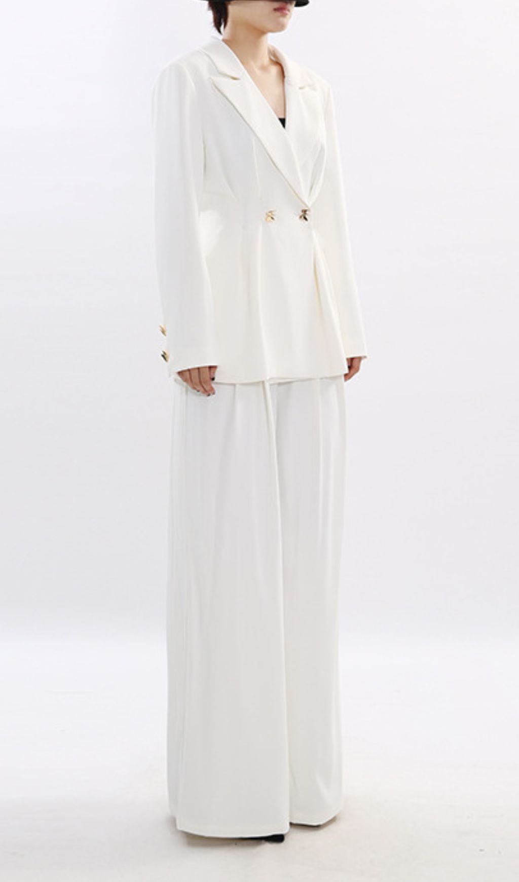 Janine Chic White Power Suit Set: Tailored Blazer & Wide-Leg Trousers