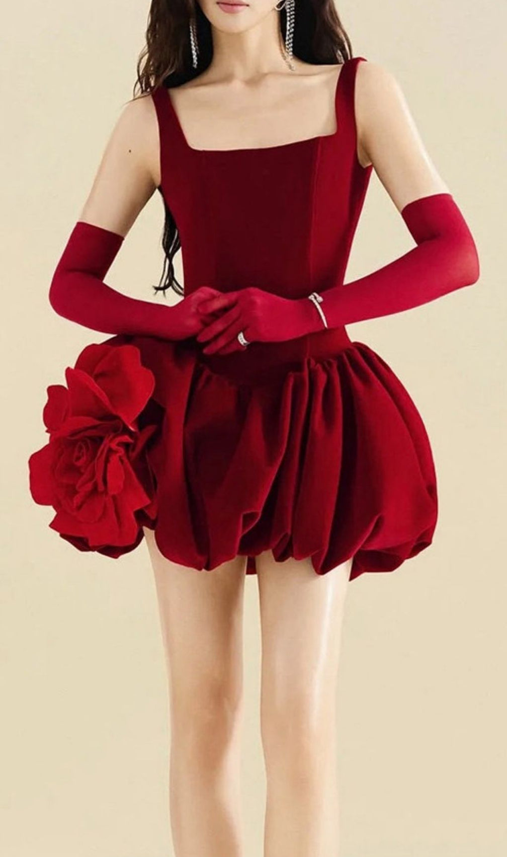 Kamma Red Strappy 3D Floral Mini Dress - Glamorous Party & Cocktail Wear