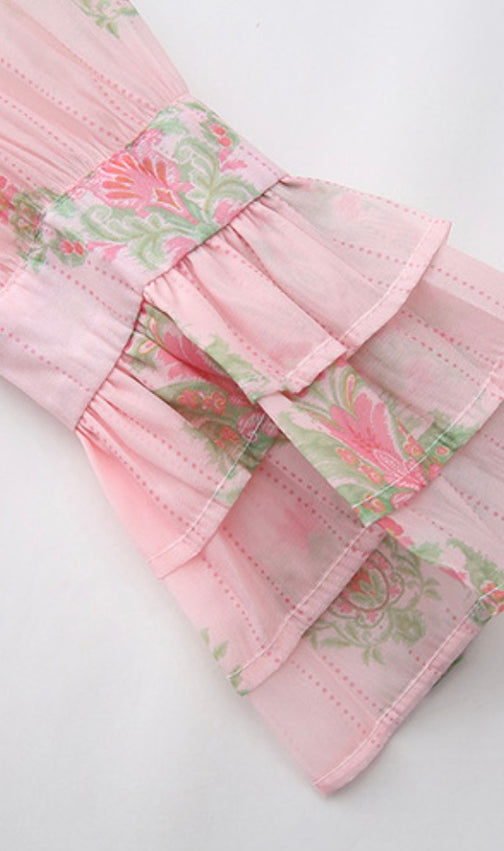 Kaui Elegant Pink Floral Long Sleeve Maxi Dress | Wedding Guest & Garden Party