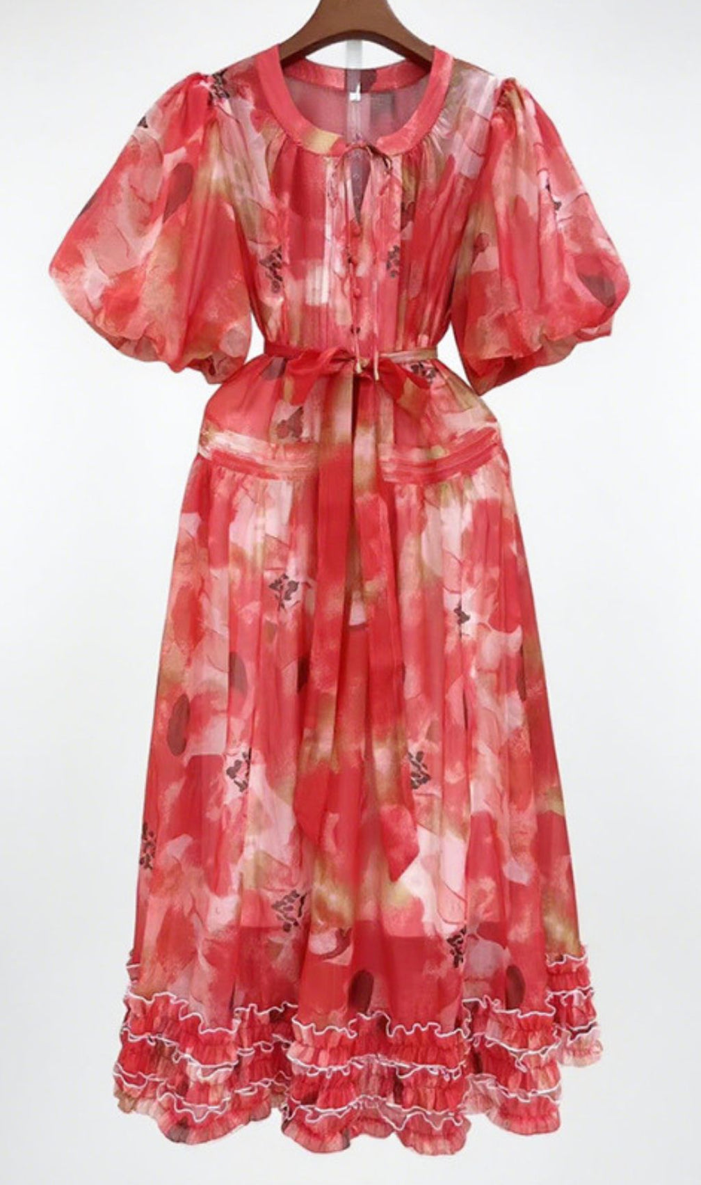 Haku Vibrant Floral Puff-Sleeve Maxi Dress - Elegant Women's Gown