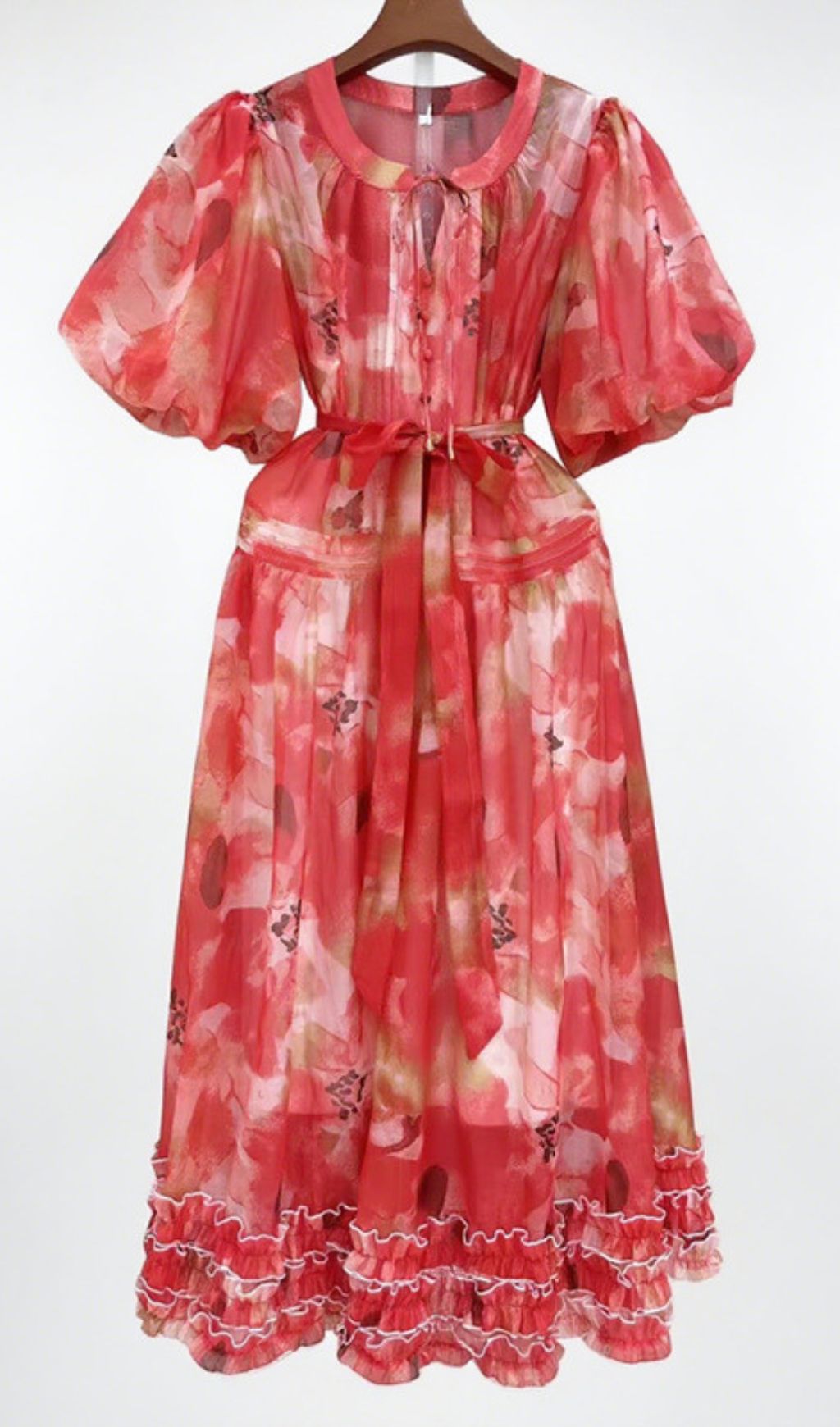 Haku Vibrant Floral Puff-Sleeve Maxi Dress - Elegant Women's Gown
