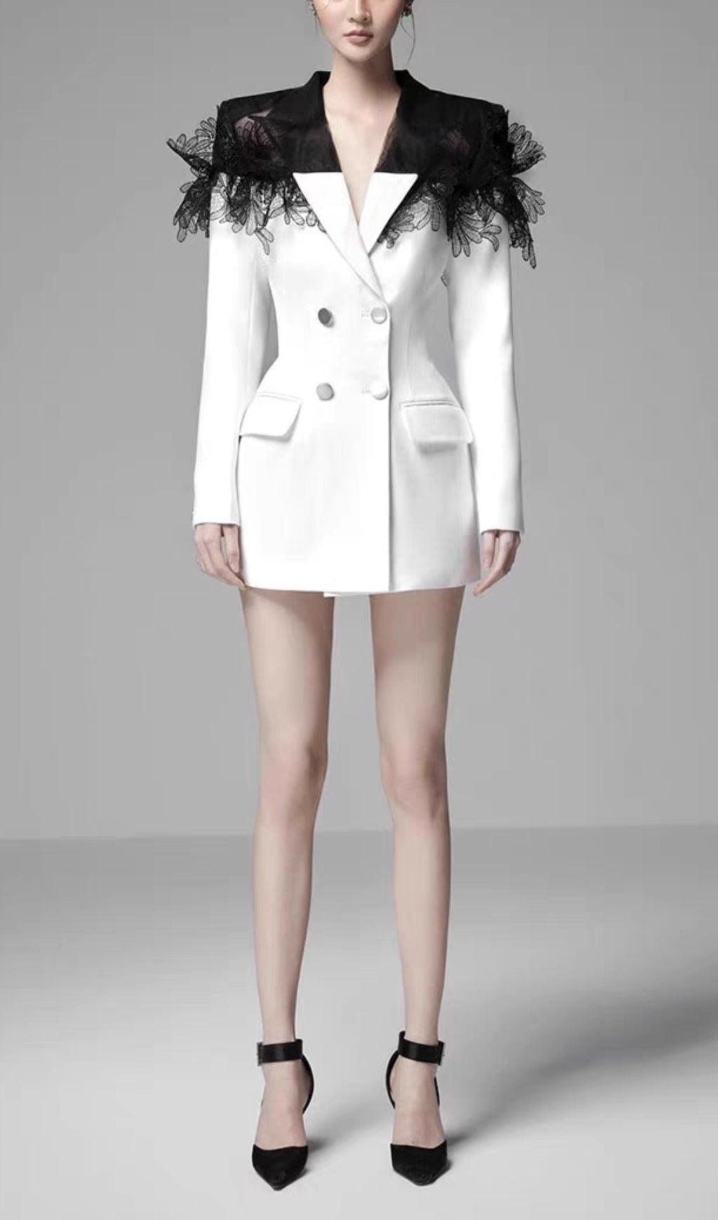 Ania White 3D Embroidered Suit Dress