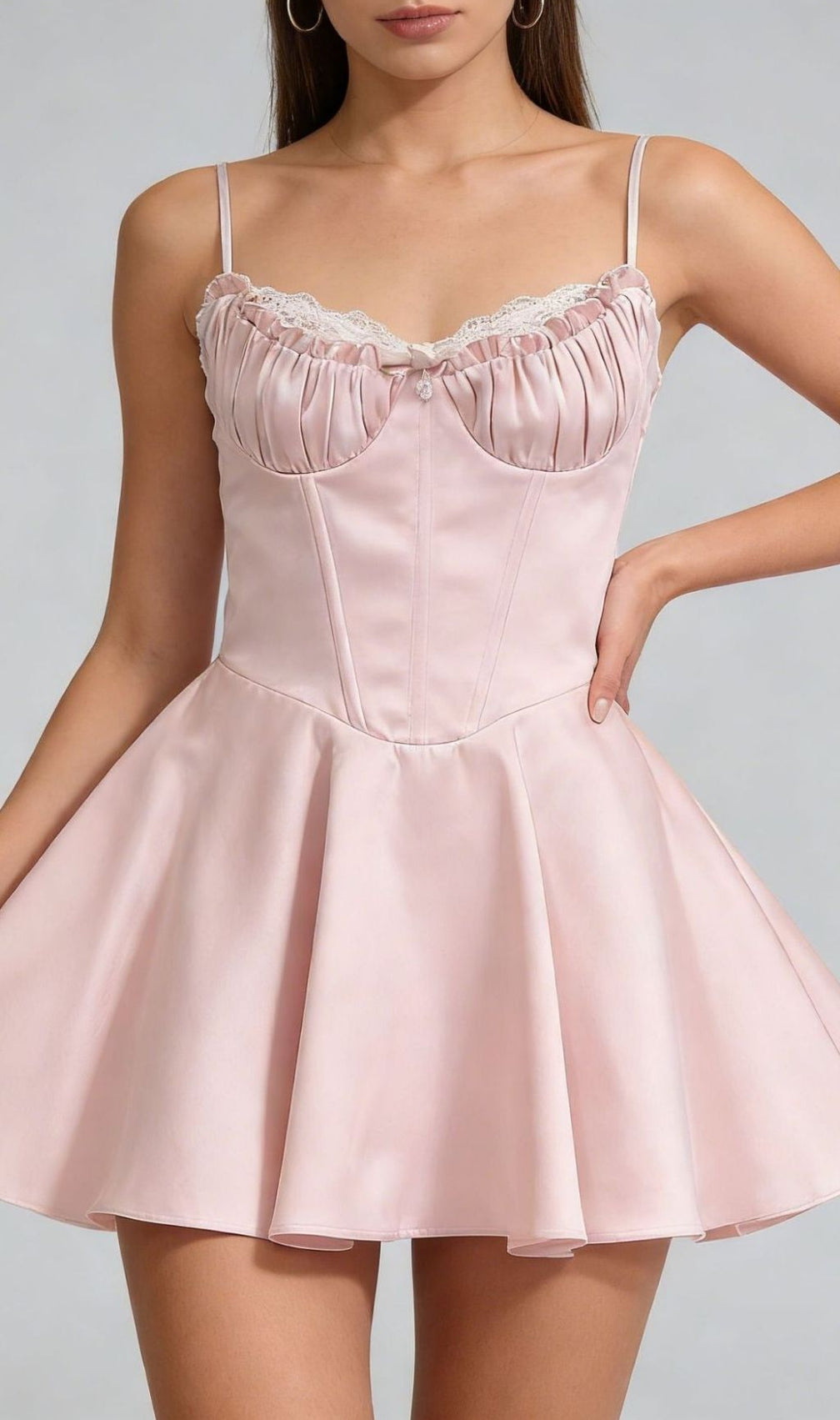 Kelsy Ethereal Blue Satin Corset Mini Dress with Lace Trim