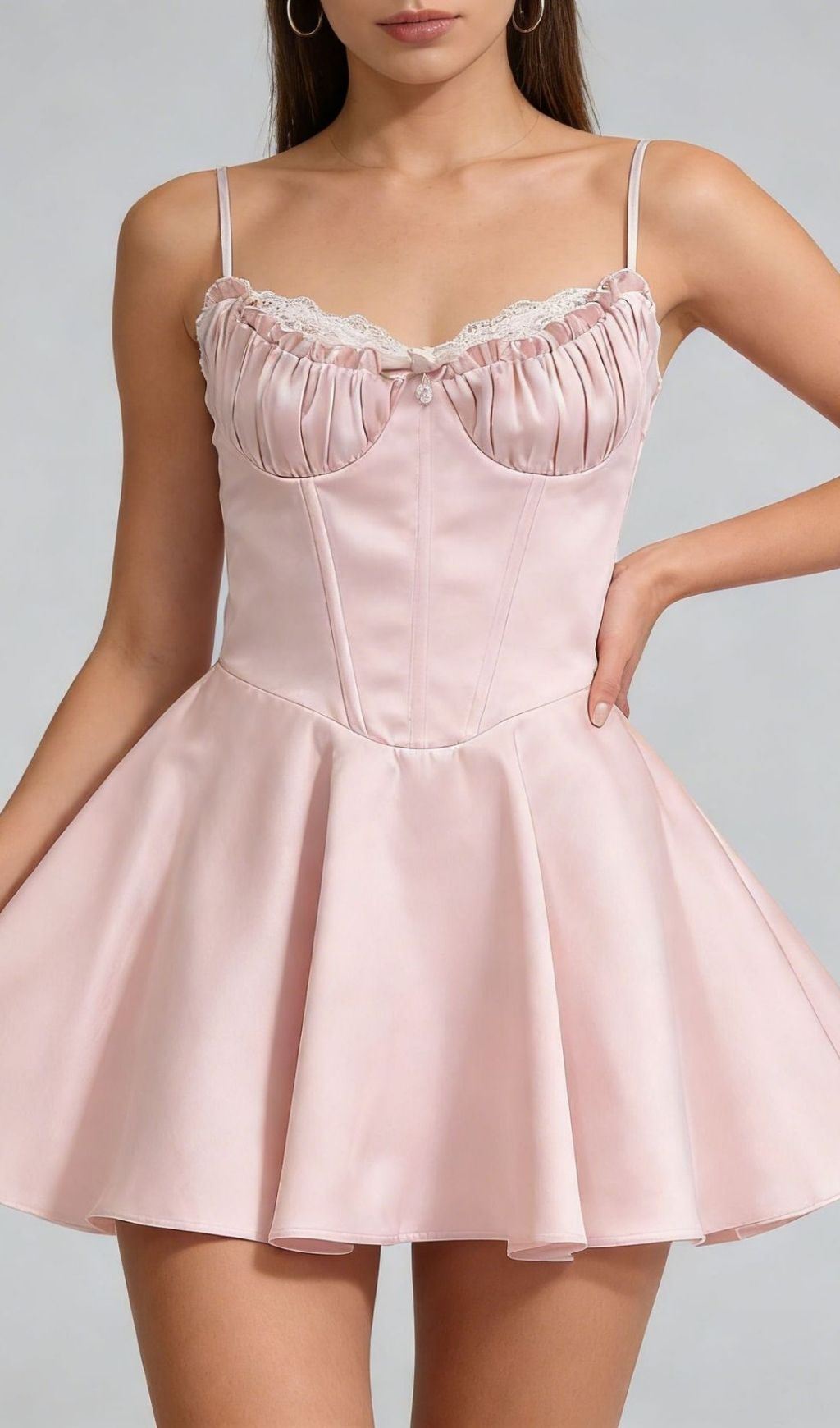 Kelsy Ethereal Blue Satin Corset Mini Dress with Lace Trim